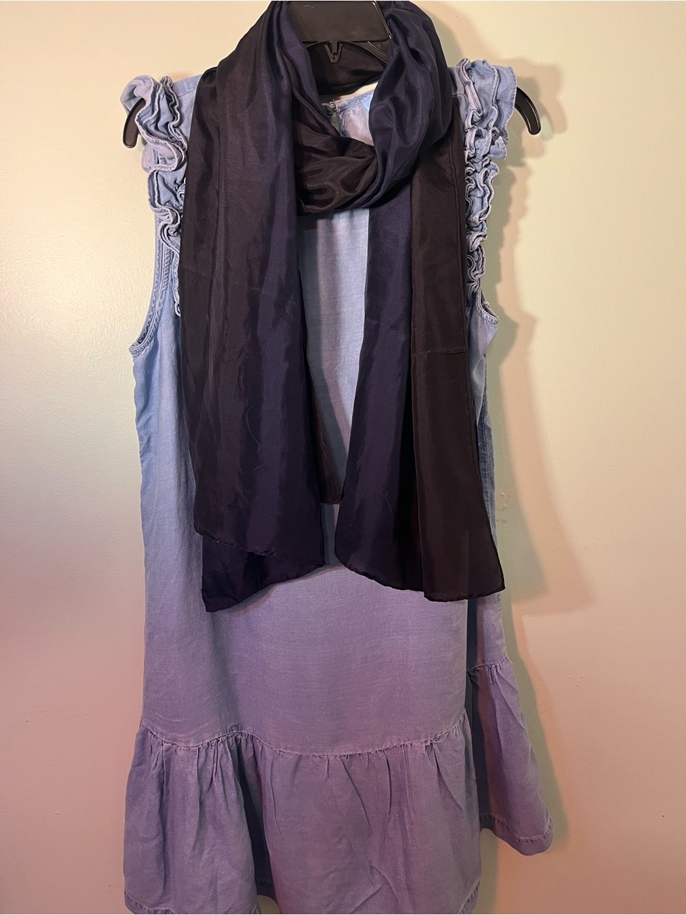 Eileen Fisher Navy And Black Long Slik Scarf - Picture 7 of 7